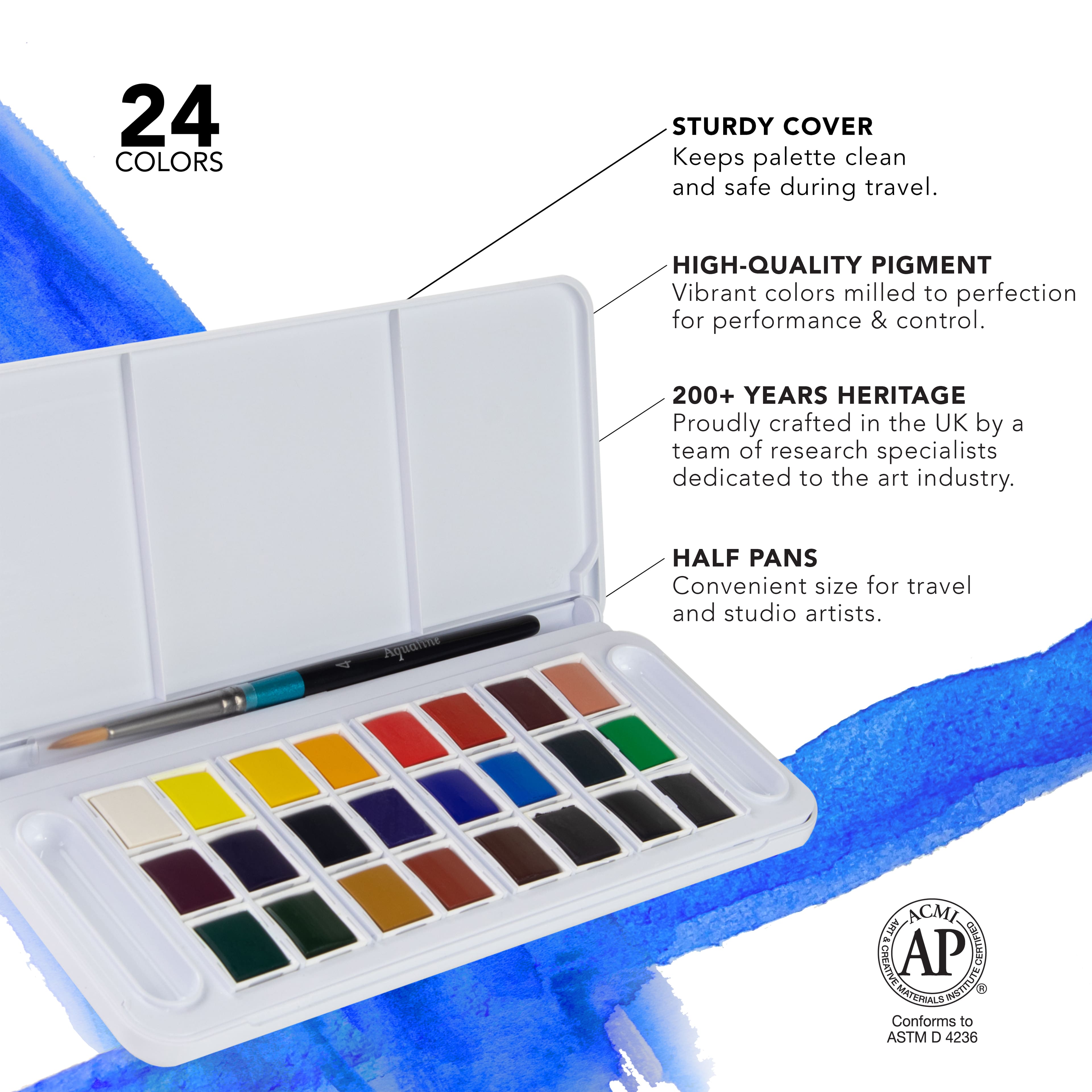 Daler-Rowney Aquafine Half Pan Watercolor Set, 24-Color Half-Pan